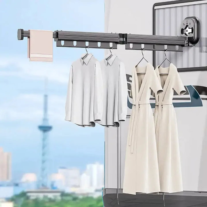 Retractable Clothes Drying Rack Foldable No Punching Wall-Mounted Suction Cup Aluminum Alloy Drying Rack For Bedroom Living Room