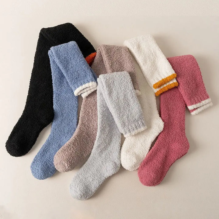 1 Pair Pairs Women Knee High Fuzzy Socks Soft Long Thigh High Warm stockings Cozy Slipper Plush Socks