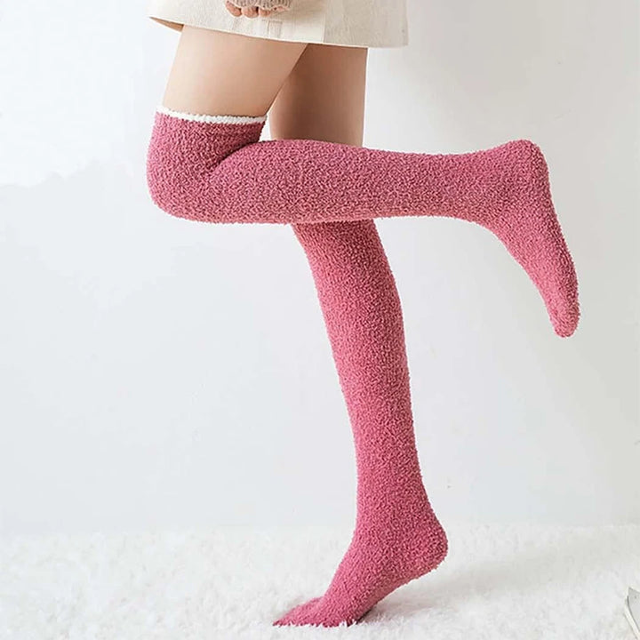 1 Pair Pairs Women Knee High Fuzzy Socks Soft Long Thigh High Warm stockings Cozy Slipper Plush Socks