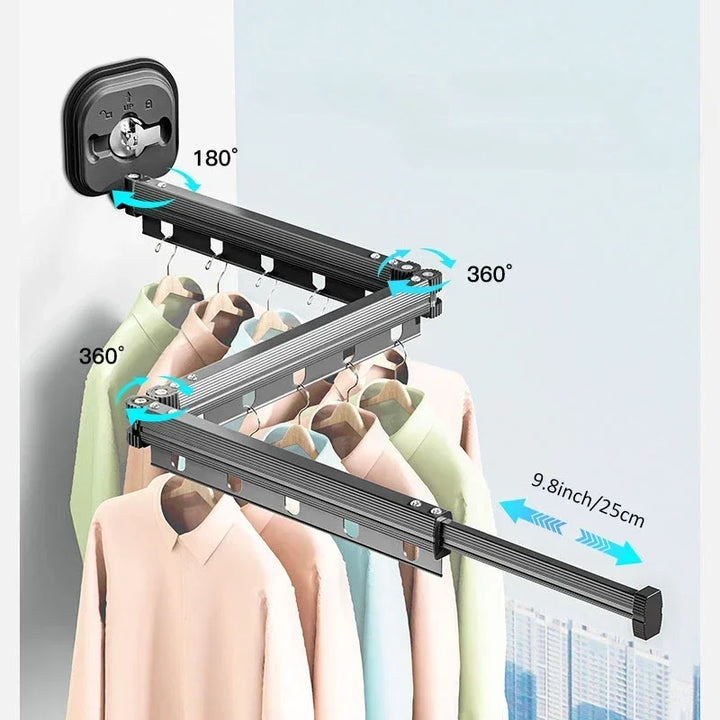 Retractable Clothes Drying Rack Foldable No Punching Wall-Mounted Suction Cup Aluminum Alloy Drying Rack For Bedroom Living Room