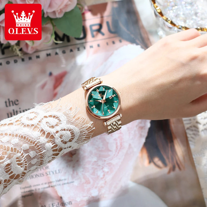 OLEVS 5536 Luxury Brand Diamond Quartz Women's Watch Fashion Elegant Rose Gold Waterproof Women's Watch Bracelet Set Reloj Mujer