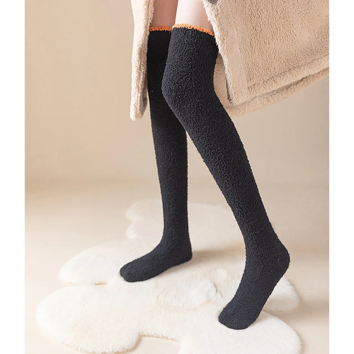 1 Pair Pairs Women Knee High Fuzzy Socks Soft Long Thigh High Warm stockings Cozy Slipper Plush Socks