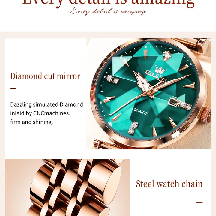 OLEVS 5536 Luxury Brand Diamond Quartz Women's Watch Fashion Elegant Rose Gold Waterproof Women's Watch Bracelet Set Reloj Mujer