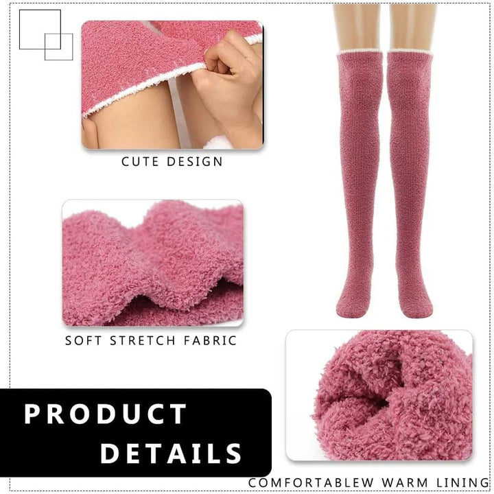 1 Pair Pairs Women Knee High Fuzzy Socks Soft Long Thigh High Warm stockings Cozy Slipper Plush Socks