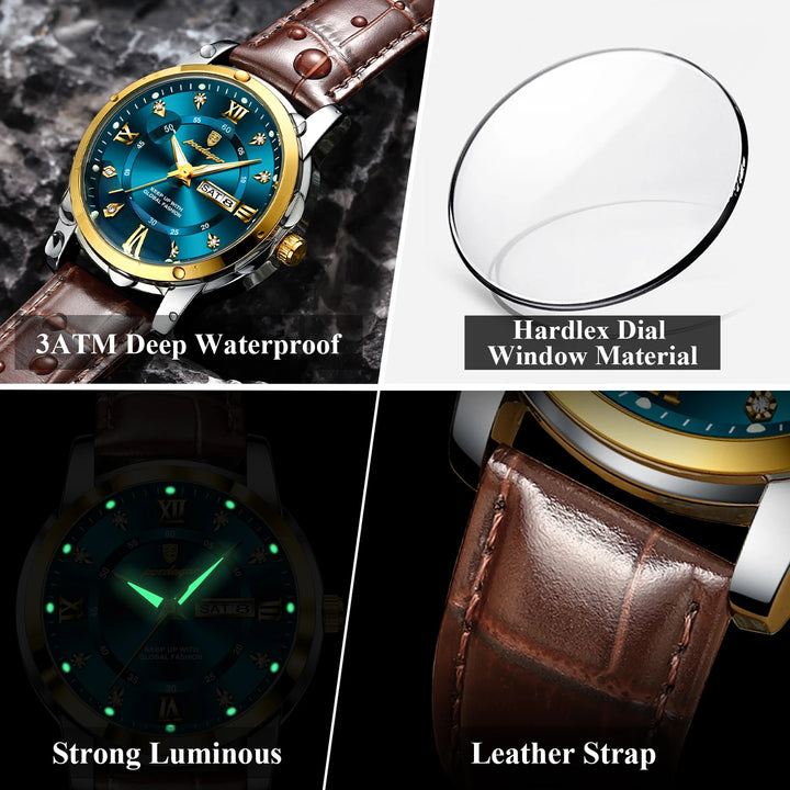 POEDAGAR Luxury Man Wristwatch Waterproof Luminous Date Week Leather Watch For Men Sports Quartz Men's Watches Male Clock Reloj