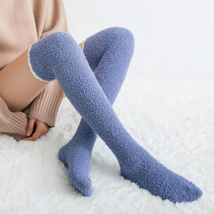 1 Pair Pairs Women Knee High Fuzzy Socks Soft Long Thigh High Warm stockings Cozy Slipper Plush Socks