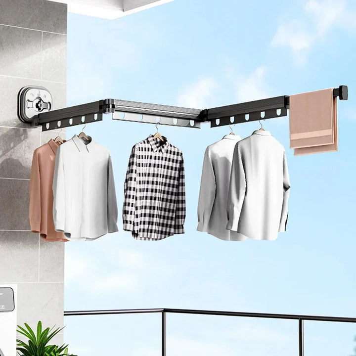 Retractable Clothes Drying Rack Foldable No Punching Wall-Mounted Suction Cup Aluminum Alloy Drying Rack For Bedroom Living Room